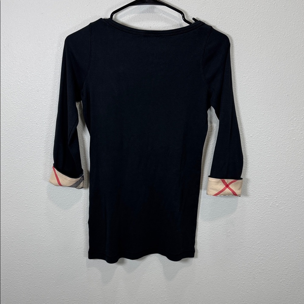 Burberry Black Long Sleeve Top with Checkered Cuffs - Picture 7 of 10